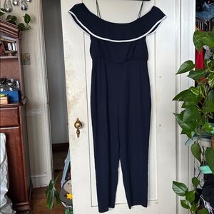Vince Camuto navy and white off the shoulder jumpsuit size 10